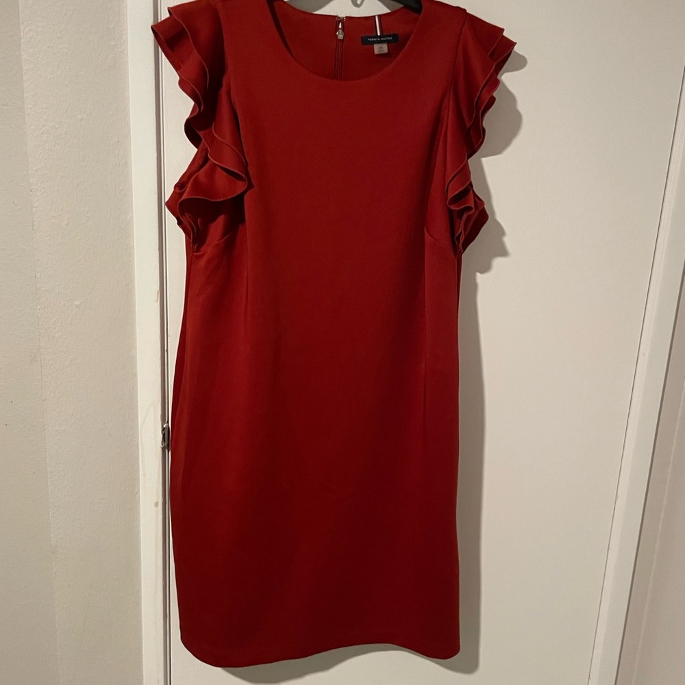 Tommy Hilfiger Burnt Orange Ruffle Sleeve Mini Dress